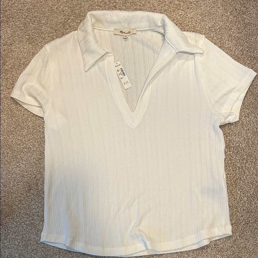 NWT Madewell ribbed v neck polo tee